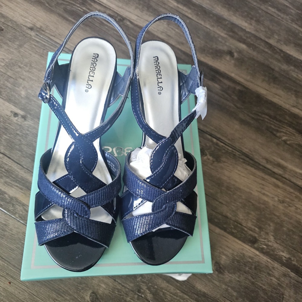 Marbella‎ Navy Strappy Heels Women's Size 11M Open Toe Buckle